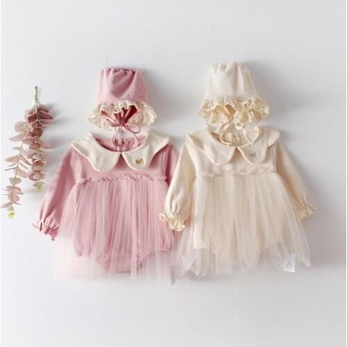 2020 Infant Rompers Long-sleeve Doll Collar Princess Toddler Clothes Outfits Lace Mesh Gauze Cotton Spring Autumn Children Suit