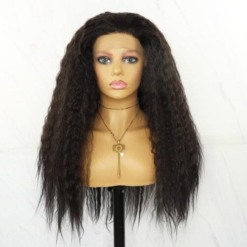 Long Kinky Straight Black Wigs Futura Hair 13x4inch Heat Resistant Synthetic Hair Lace Front Wigs For Black Women