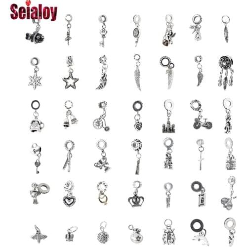 Dropshipping Silver Color Pendant Beads Dangle Charm Fit Bracelet & Necklace For Women Jewelry Accessory Beaded DE0001-0040