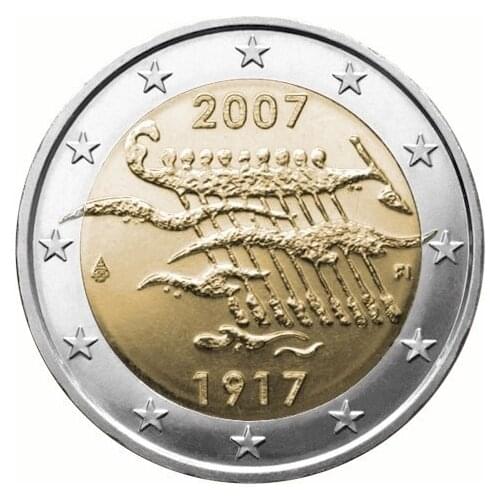 Finland 2007 90th Anniversary of National Independence 2 Euro Real Original Coins True Euro Collection Commemorative Coin Unc
