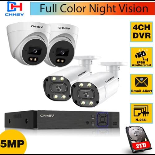 H.265 CCTV DVR Home Security Camera System Set 5MP 4CH DVR Kit Outdoor Color Night Vision Surveillance Camera Kit 4Channel XMEYE