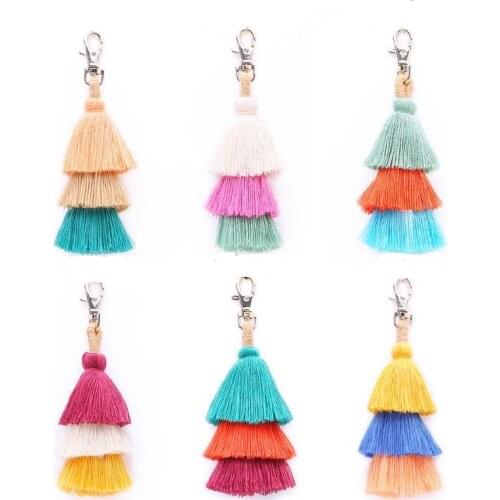 Cotton Tassel Keychain Bohemian Boho Style Women Bag Pendant Multicolor Handmade Key Chain LX7109