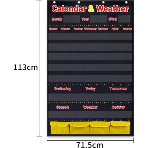 Calendar and Weather Pocket Chart Classroom Organizer with Hanging Holes