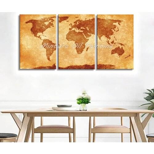 Mintura Art 3Pcs World Map Picture 100% Hand Painted Modern Wall Art Paintings Abstract Oil Painting Wall Decor For Living Room