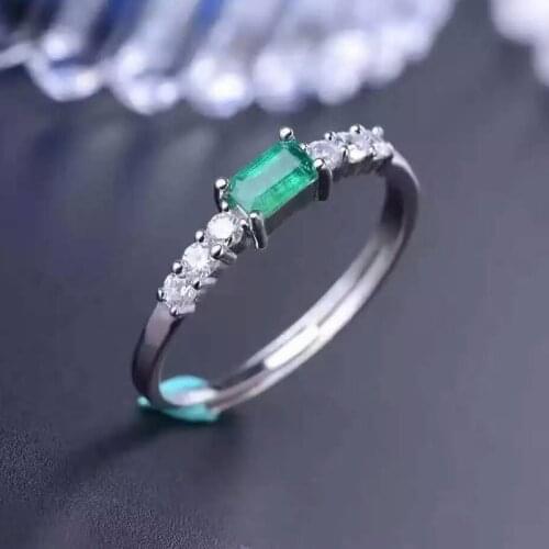 Simple Silver Emerald Ring 3*5mm Natural Emerald Gemstone Solid Silver 925 Silver Emerald Ring Valentine Day Gift for Girlfriend