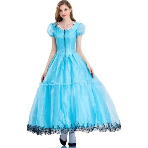 Halloween Princess Costumes Womens Adult Alice in Wonderland Costume Suit Carnival Fancy Blue Dress Cosplay Costume for Girl
