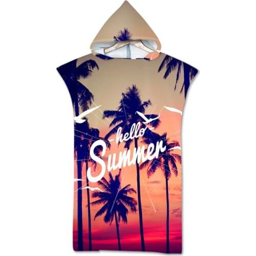 Summer Holiday Microfiber Hooded Bath Beach Towel Changing Robe Poncho Surf Towel for Swimming Beach Outdooor Bathrobe