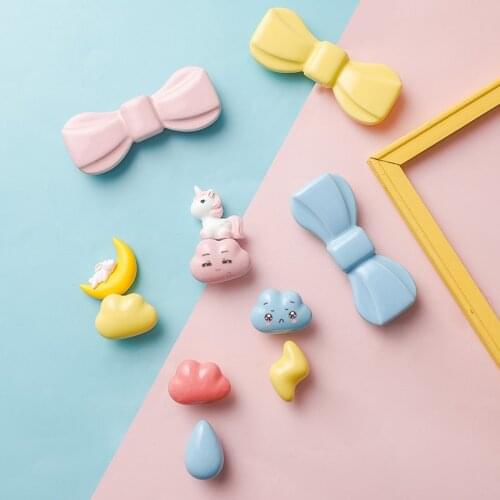 Lovely Bow Ceramics Cartoon Kids Room Furniture Handles For Cabinets And Drawers Child Door Baby Cupboards White Blue Yellow96mm