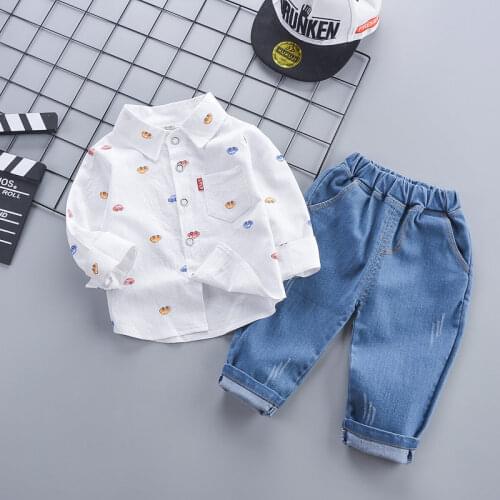 Baby Boys Fashion Spring Children Cotton Clothes Full Printe Blouses Jeans 2Pcs/Sets Infant Out Kids Toddler Casual Tracksuit