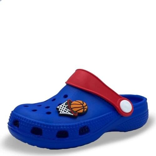Male Child Navy Blue Basketball Ball Design Crocks Slippers