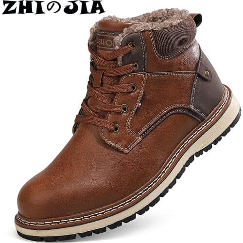 Mens Autumn Casual Shoes Comfortable Anti-ski Boots Mens Leather Boots Plus Cotton Winter Warmth Outdoor Plus Velvet Sneakers