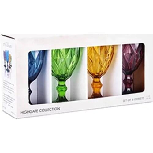 4 Piece set Wine Glass Party Banquet Color Diamond Goblet Relief 300ml Wedding Glass Cup Restaurant Hotel Furniture Supplies