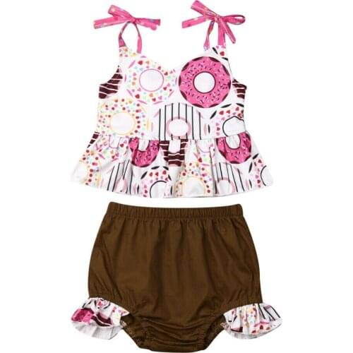 Toddler Baby Girl Clothes Donut Vest Dress Tops T-Shirt Shorts Summer Outfit Sling Dress Tops Shorts Summer Outfit Sunsuit