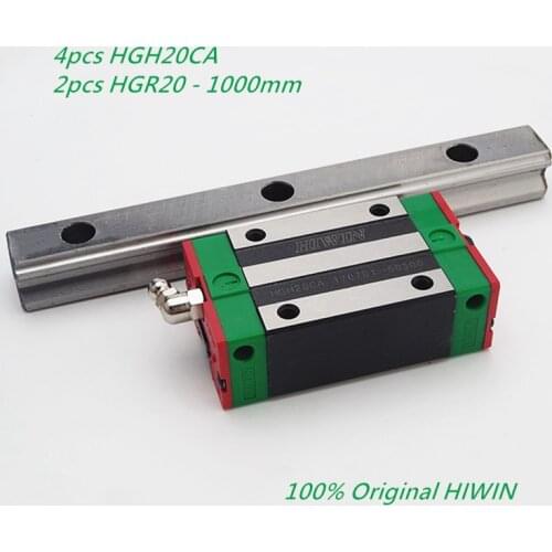 2pcs Original HIWIN HGR20 Linear Guide 1000mm Rail +4pcs HGH20CA linear carriage slide blocks for CNC