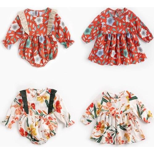 Baby Girls Dresses Spring Summer Baby Floral Long-sleeved Bodysuit Kids Princess Dress Childrens Dress
