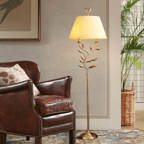All-copper American light luxury floor lamp branch bedroom living room fabric bedside counter lamp Nordic retro lamps simple