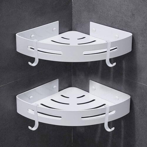Bathroom Shower Caddy Corner Shelf with 4 Hooks Bathroom Toilet Kitchen Storage Organizer Adhesive No Drilling Aluminum Shelves