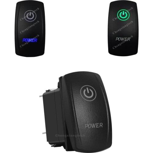 3 Pin SPST On Off Rocker Switch - POWER - Car Boat Marine Up Green & Down Blue Led Toggle Switch for Carling Narva