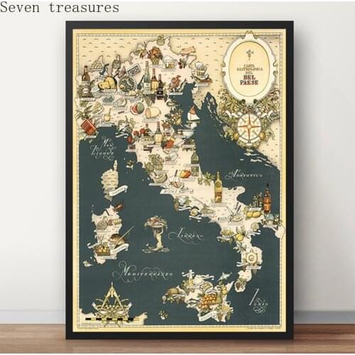 Vintage Map of Italy Food Adventure Maps Europe Retro Canvas Painting Kraft Room Decor Posters Wall Stickers
