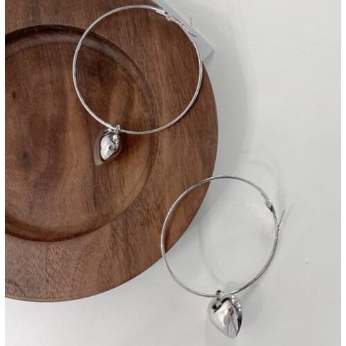 VSnow Exaggerated Oversize Circle Love Heart Hoop Earring for Women Girl Simple Silver Color Metallic Earring Jewelry Pendientes