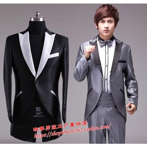 S-3XL 2017 New fashion Mens clothing the host Male formal dress silver black tuxedo suit set plus size singer costumes