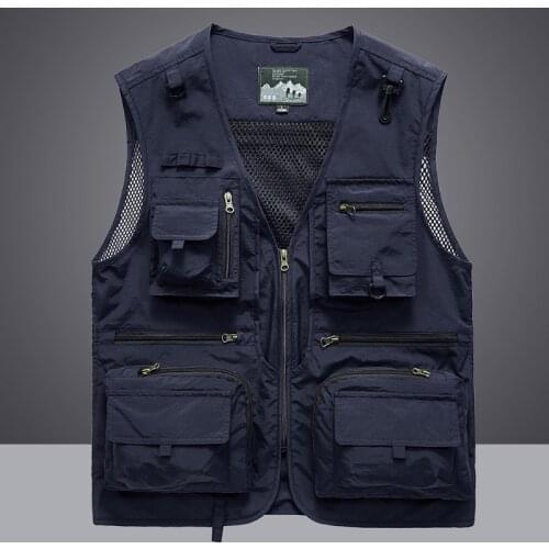 Waistcoat Vest Jacket Men Multi-Pocket Classic Male Sleeveless Coat Outdoor Photographer Fishing Plus Size 5XL Travel Clothes