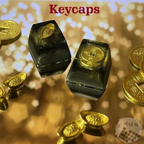 Gold Coin Copper Resin Keycaps For Mechanical Keyboard Custom Keycap Buttons Key Cap For Cherry Mx Switch Gk61 SK64 RK87 Ingots