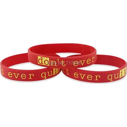 100pcs Inspirational Quote DON'T EVER QUIT wristband silicone bracelets free shipping by epacket A