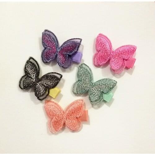 20pcs Embroidery Modish Girls Hair Clips Animals Double Layer Butterfly Hairpin Cute Girls Hairpin 3.5cm Barrettes Lovely Clips
