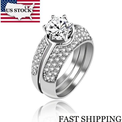 USA STOCK Uloveido 3 Pcs Wedding Rings for Women Silver Color Engagement Ring Female Womens CZ Ring with Stone New Jewelry Y432