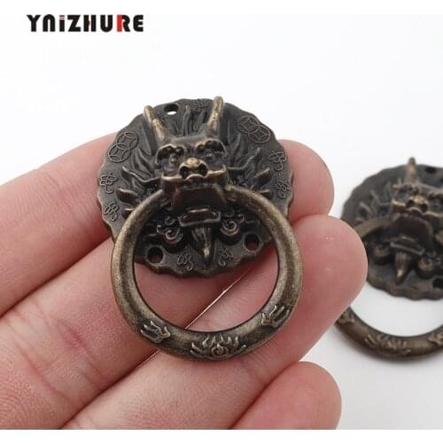 32*47mm 20Pcs Chinese Vintage Dragon Head Furniture Door Pull Handle Alloy Cabinet Dresser Drawer Knobs Small Ring Handle