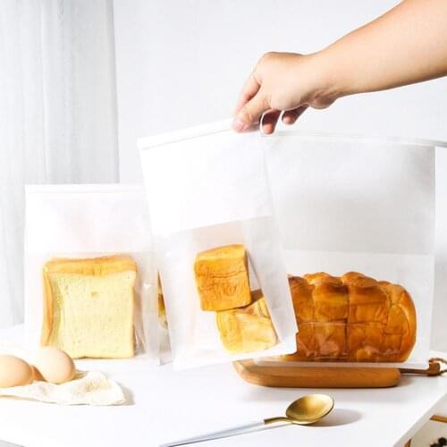 50Pcs Toast Bag Iron Wire Sealing Open Window Transparent Cotton Paper Bread Packaging Pouch for Party