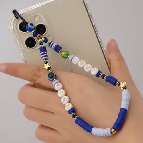 Bohemian 6mm Soft Pottery Mobile Phone Rope Bracelet Ethnic Style Letter Cell Phone Chain Holder Strap Lanyard