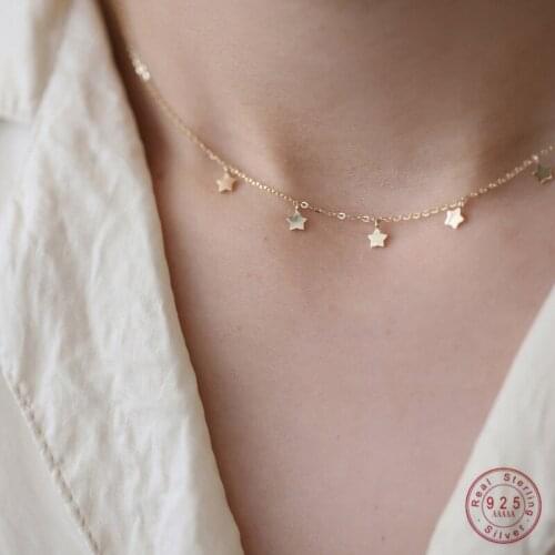 925 Sterling Silver French Simple Star Pendant Clavicle Chain Necklace Women Classic 14k Gold Jewelry Accessories