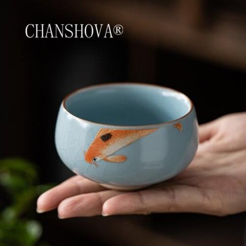 CHANSHOVA 90ml Traditional Chinese Style Crackle Ceramic Teacup Small Coffee Cups China Ru Kiln Porcelain H411