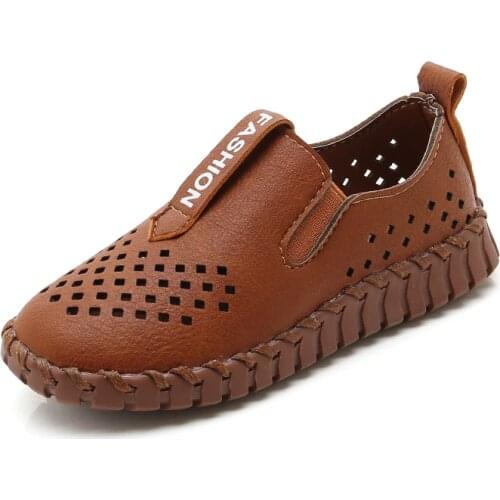 Kids leather Shoes PU Child Moccasins Hollow Out Breathable Boys Girls Leather Shoes Kids Loafers Soft Children Leather Shoes