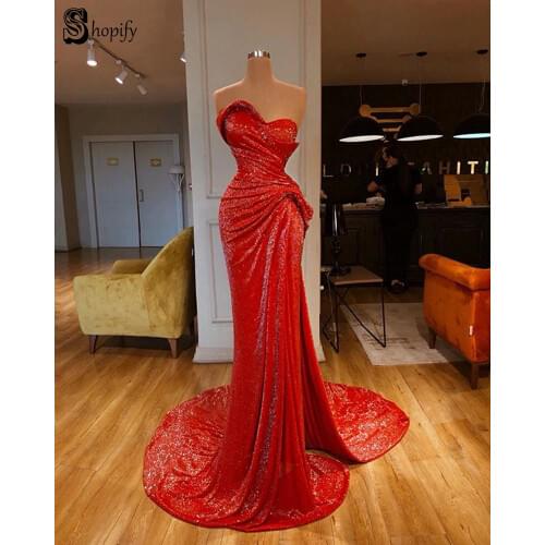 Elegant Mermaid Women Evening Dress 2020 Red African Party Arabic Dubai Formal Evening Gowns