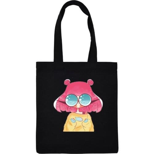 Elegant Cartoon Shoulder Bags Summer Plaid New Ulzzang University Casual Harajuku Large Capacity Japanese Anime Canvas Tote Bag