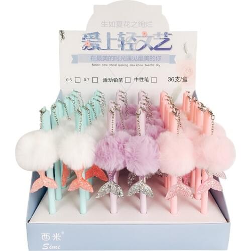 24 pcs/lot Mermaid Pendant Gel Pen Cute Plush black ink Signature pens Promotional Gift Stationery School writing Supplies