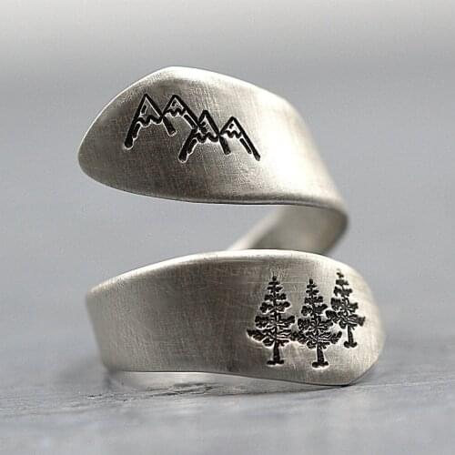 Classic Women Silver Plated Open Ring DIY Rose Mountain Green Tree Forest Twining Ring Christmas Gift Cocktail Party Jewelry