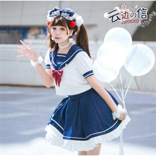 Navy Sailor Lolita Outfit Top Skirt Cosplay Costume Suit for Girls Woman Jk Student Dress D806