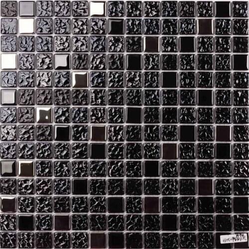 Black color electroplated glass mosaic square for bathroom shower tiles kitchen wall glass tiles dining room wall tiles