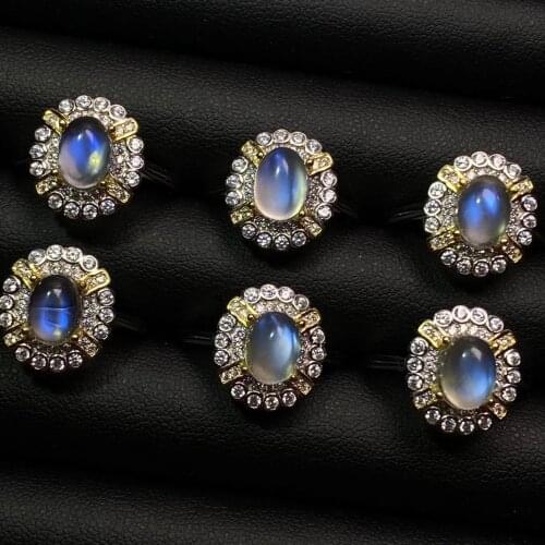 Best Price High Quality 925 Sterling Silver 6x8mm Rainbow Moonstone Ring Engagement Wedding Ring For Women