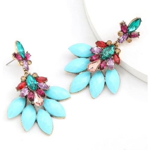 Fashion Blue Rhinestone Drop Earrings Bijoux Bling Bling Drop Crystal Dangle Earrings for Women Jewelry Friend Gift