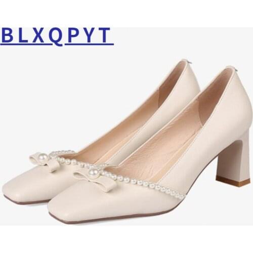 BLXQPYT Zapatos De Fashion Women Mujer Geunine Cow Leather Lower Heels 6CM Sexy Pointed Toe Party Ladies Dress Shoes Pumps 771