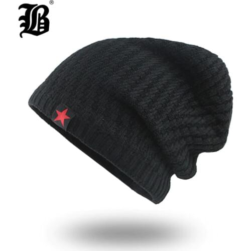 [FLB] Mens Skullies Winter Hat Beanies Knitted Cotto Hip Hop Stocking Hat Plus Velvet Rasta Cap Star Bonnet Hats For Men F18007