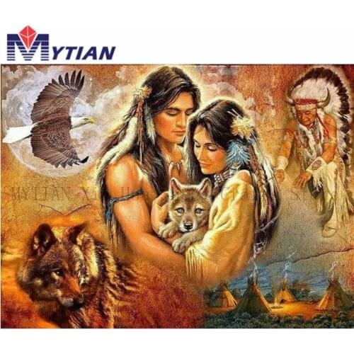 DIY Vintage Pattern Couple Wolf & Eagle Diamond Painting Kit,5D Embroidery Cross Stitch,Mosaic Craft Painting Home Decoration