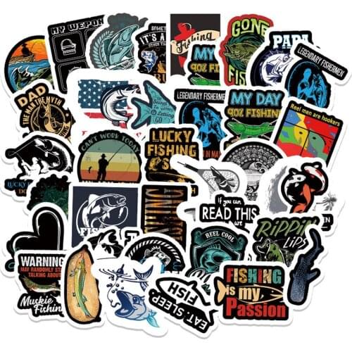 10/50pcs/lot Cartoon Fish Fisherman Fishing Graffiti Stickers For Skateboards Laptop Luggage Toy Guitar Refrigerator Motorcycle