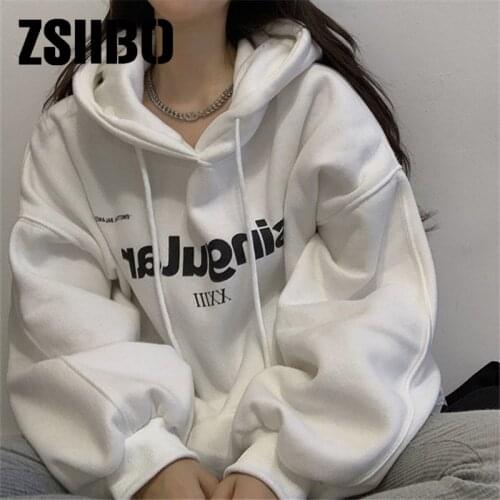 2021 new autumn and winter sweater womens tide ins plus velvet thick hooded Korean loose student jacket lovers Hoodies itself