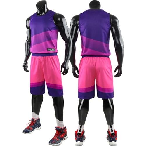 New arrival gradient basketball jerseys set men college training tracksuits breathable adult team basketball uniforms customized